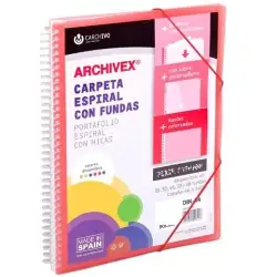 (53034053) CARCHIVO CARPETA CON FUNDAS 40 ARCHIVEX STAR ESPIRAL A4 C/GOMAS SOBRE C/SOLAPA PERSONALIZABLE ROJO