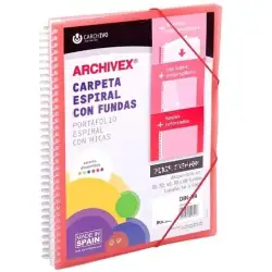 (53035053) CARCHIVO CARPETA CON FUNDAS 50 ARCHIVEX STAR ESPIRAL A4 C/GOMAS SOBRE C/SOLAPA PERSONALIZABLE ROJO