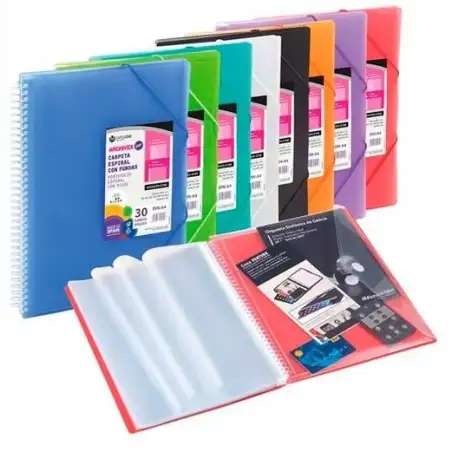 (53038053) CARCHIVO CARPETA ARCHIVEX-STAR ESPIRAL PP EXTRA 80 FUNDAS A4 C/SOBRE CIERRE C/GOMAS ROJO