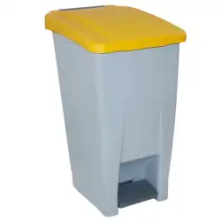 (23300AM) DENOX CONTENEDOR SELECTIVO 60 LITROS C/PEDAL TAPA Y RUEDAS GRIS/AMARILLO