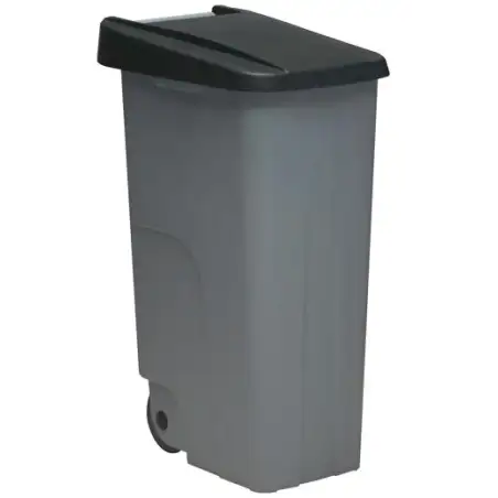 (23450-NE) DENOX CONTENEDOR DE BASURA ECO C/RUEDAS Y ASA 110L GRIS C/TAPA NEGRO