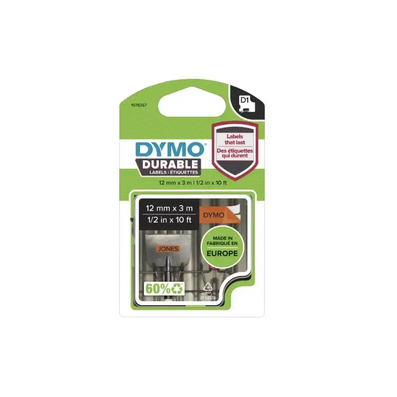 (1978367) DYMO CINTA DE TRANSFERENCIA TERMICA D1 DURABLE. ETIQUETA PERMANTE NEGRO SOBRE NARANJA DE 12MMX3M. ROTULADORA LABELM...