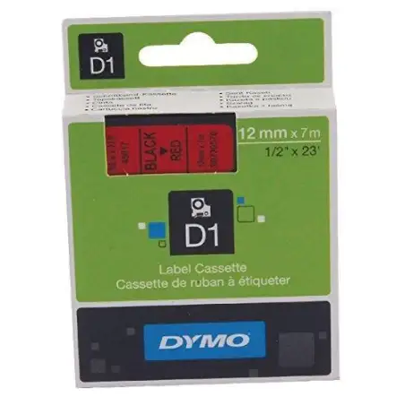 (S0720570) DYMO CINTA DE TRANSFERENCIA TERMCA D1 45017. ETIQUETAS ESTÁNDAR NEGRO SOBRE ROJO DE 12MMX7M. POLIESTER AUTOADHESIV...
