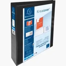 (51843NE) EXACOMPTA CARPETA 4 ANILLAS MIXTAS 40MM KREACOVER FORRADA PP A4+ PERSONALIZABLE 3 BOLSOS EXTERIORES NEGRO