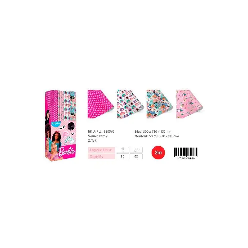 (PLLI-BB9565) EUROPRICE PAPEL DE REGALO ROLLO 70CM X 2M BARBIE