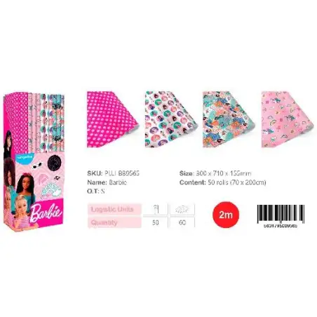 (PLLI-BB9565) EUROPRICE PAPEL DE REGALO ROLLO 70CM X 2M BARBIE