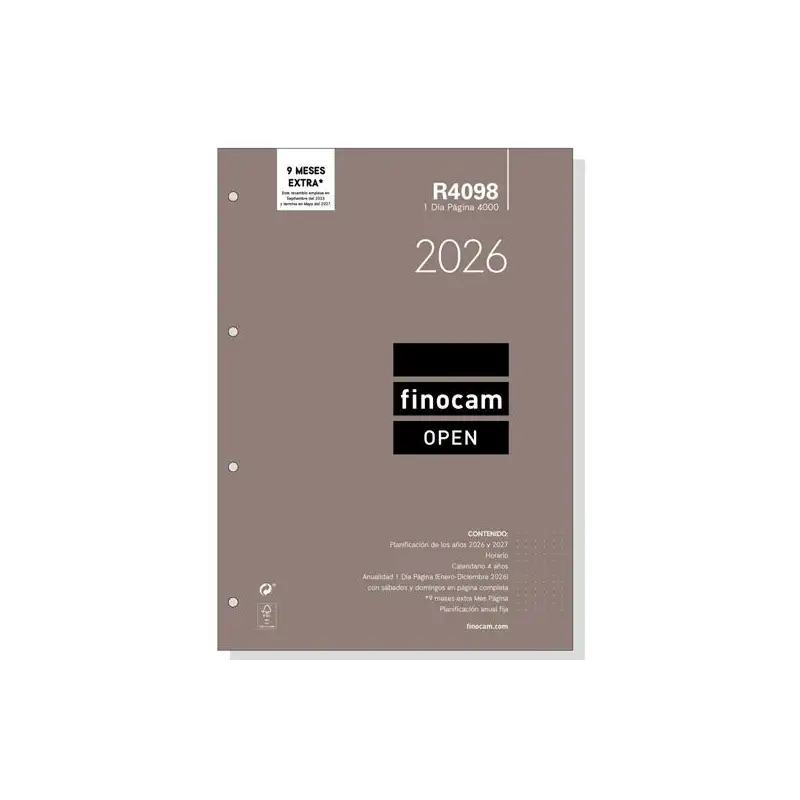 (711650026) FINOCAM RECAMBIO ANUAL AGENDA DE ANILLAS OPEN R4098 4000-210X297MM 1DP 2026