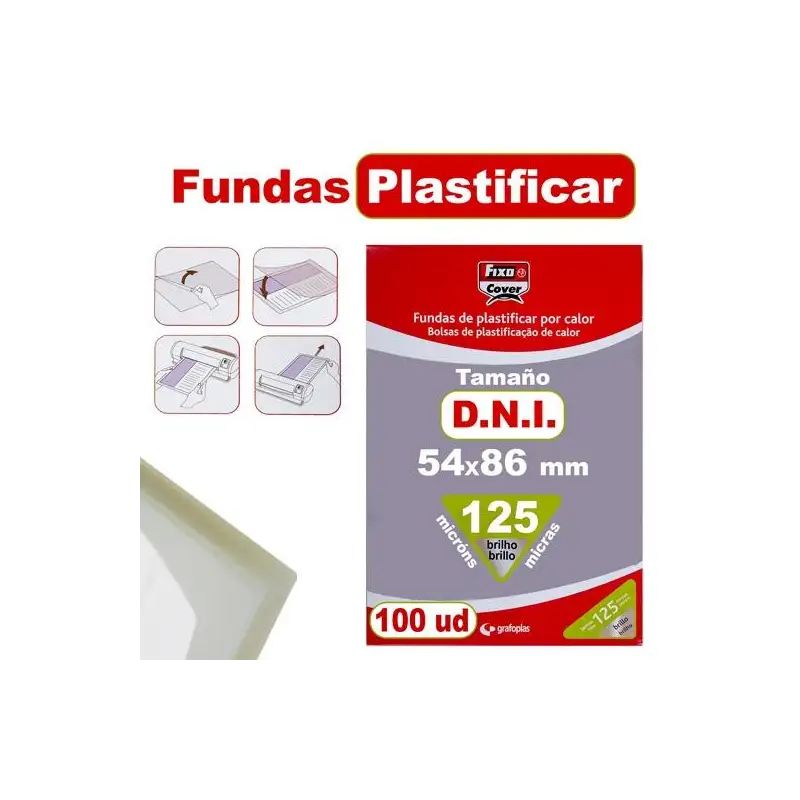 (01021400) FIXO FUNDAS DE PLASTIFICAR DNI FIXOCOVER 125 MICRAS 54X86MM BRILLO PACK 100 UD