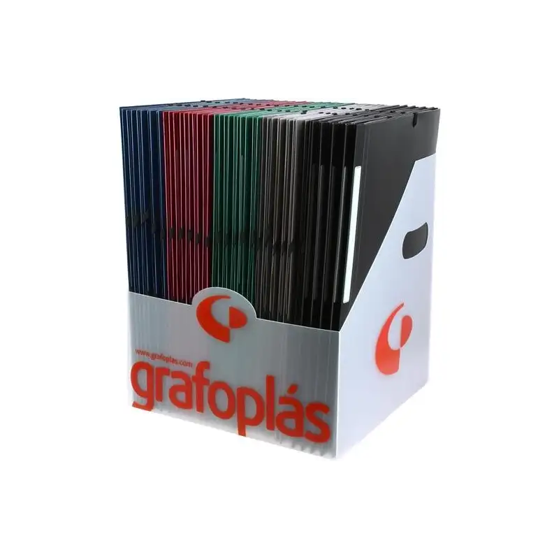 (00048000) GRAFOPLÁS CARPETA CON GOMAS POLIGRAF 3 SOLAPAS FOLIO PP OPACO C/SURTIDOS EXPOSITOR 50 UD