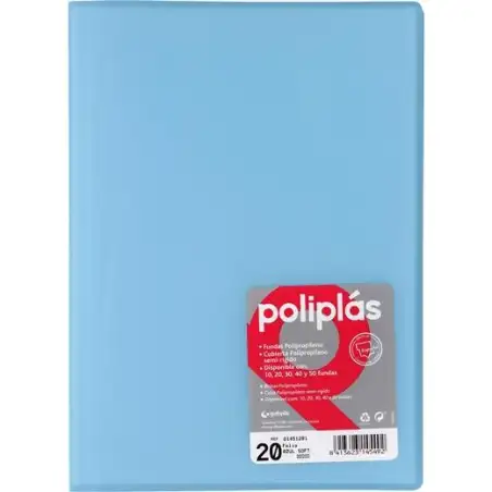 (01451291) GRAFOPLÁS CARPETA CON FUNDAS POLIPLÁS SOLDADAS FOLIO 20 FUNDAS PP SEMIRÍGIDO TRANSLÚCIDO AZUL SOFT