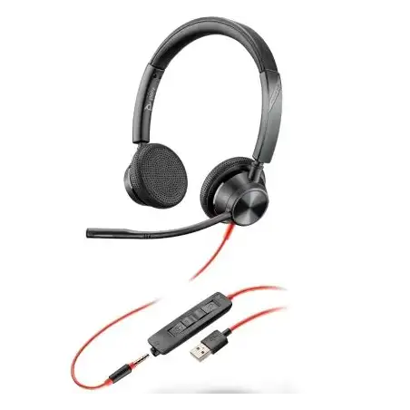 (8X221AA) HP POLY AURICULARES BLACKWIRE 3325 DIADEMA BINAURAL C/ MICRÓFONO CONTROL DE VOLUMEN CABLE USB- C/A +JACK 3