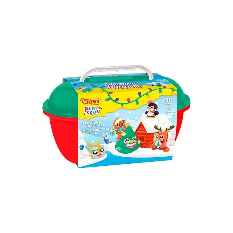 (2205) JOVI COFRE PLAY&FUN 24 PASTILLAS PLASTILINA 15GR + MOLDEADORES + RECORTABLES