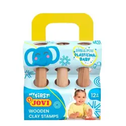 (379/3WS) JOVI MALETÍN DE MODELAJE MY FIRST PLASTILINA BABY CON 3 SELLOS DE MADERA DIFERENTES TEXTURAS +12M
