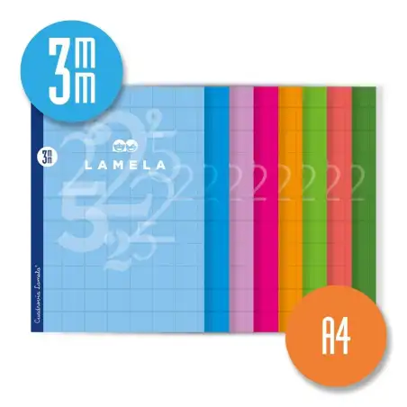 (06A4003) LAMELA LIBRETA GRAPADA 50H A4 90GR CUADROVÍA 3MM C/MARGEN CUBIERTA BÁSICA C/SURTIDOS