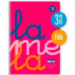 (7FTP003R) LAMELA CUADERNO ESPIRAL 80H FOLIO 90GR CUADROVÍA 3MM C/MARGEN CUBIERTA PP ROSA FLUORESCENTE -PAQUETE 5U-