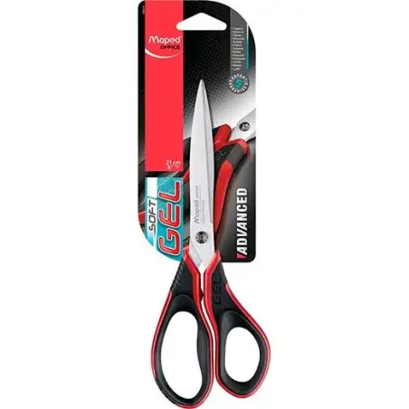 (499210) MAPED TIJERAS MULTIUSOS ADVANCED SOFT GEL 21CM ASIMÉTRICAS MANGO NEGRO/ROJO -BLISTER-