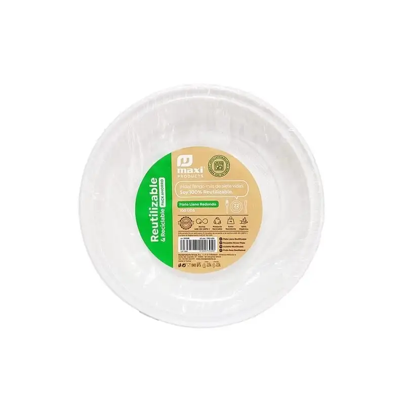 (5003R) PLATO LLANO  REDONDO 22CM REUTILIZABLE BLANCO -100U-