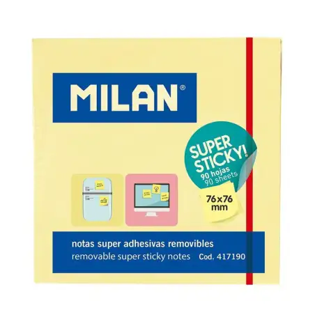 (417190) MILAN BLOC NOTAS SÚPER ADHESIVAS REMOVIBLES 90H 76X76 AMARILLO CLARO