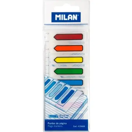 (419608) MILAN BLOC 120 MARCADORES DE PÁGINAS ADHESIVOS FLECHA DE PLÁSTICO TRANSPARENTE C/SURTIDOS