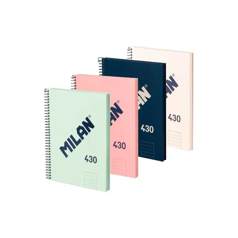 (57151E80X4) MILAN CUADERNO CON ESPIRAL A5 80 HOJAS 95GR LISO SERIE 430 SINCE 1918 TAPA DURA COLORES SURTIDOS PACK 4 UD