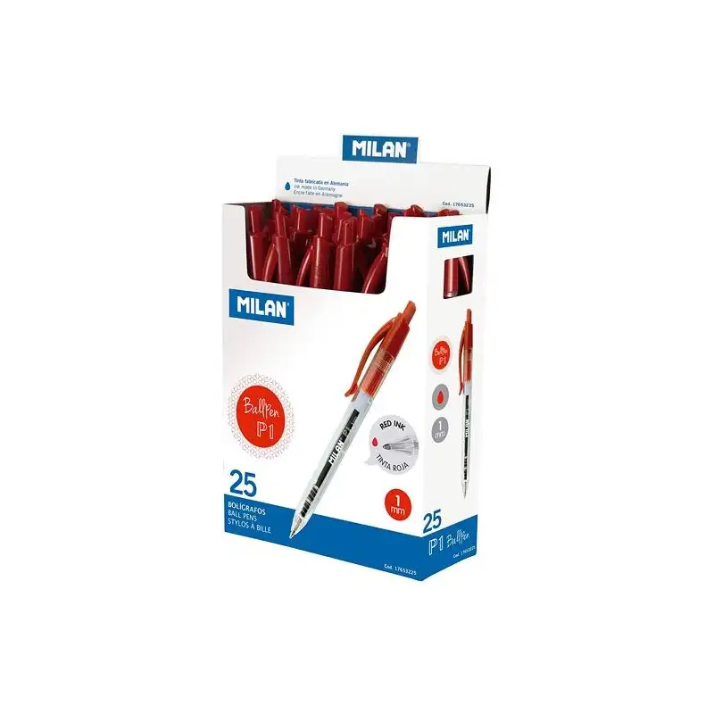 (17653225) MILAN BOLÍGRAFO P1 CUERPO TRANSPARENTE ROJO -CAJA 25U-