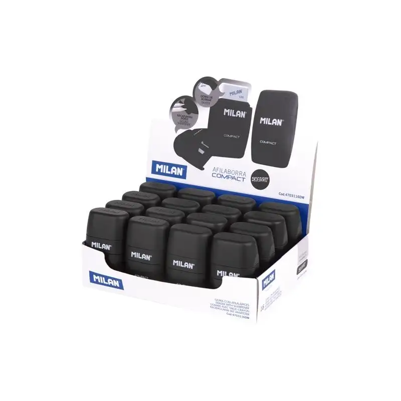 (4703116DW) MILAN AFILABORRAS COMPACT SHADOW CAJA EXPOSITORA 16 UD SACAPUNTAS DOBLE CON GOMA