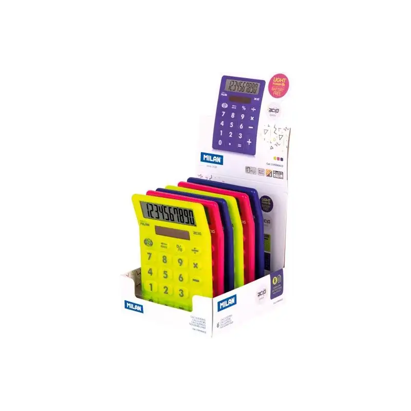 (159906ACD) MILAN CALCULADORA SOBREMESA 10 DÍGITO  ACID CAJA EXPOSITORA 6 UD C/SURTIDOS