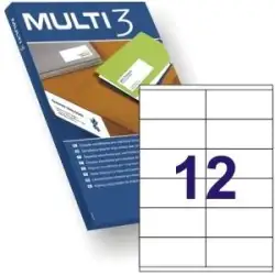 (04711) MULTI-3 ETIQUETAS ADHESIVAS 105X48MM INKJET/LÁSER C/RECTOS 12 X 100H BLANCO