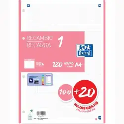 (400158161) OXFORD RECAMBIO CLASSIC 120 HOJAS A4 SUELTAS 90GR 5X5MM 4 TALADROS 1 BANDA COLOR ROSA CHICLE