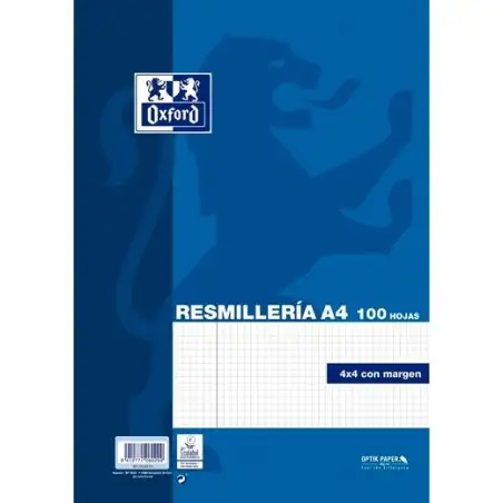 (400173747) OXFORD RECAMBIO CLASSIC 100H A4 SUELTAS 90GR 4X4MM C/MARGEN AZUL