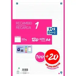 (400174181) OXFORD RECAMBIO CLASSIC 120 HOJAS A4 SUELTAS 90GR 5X5MM 4 TALADROS 1 BANDA COLOR FUCSIA