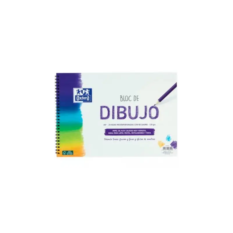 (400148234) OXFORD BLOC DIBUJO ESCOLAR T/ BLANDA ESPIRAL 20H 130GR A4+ C/ RECUADRO BLANCO