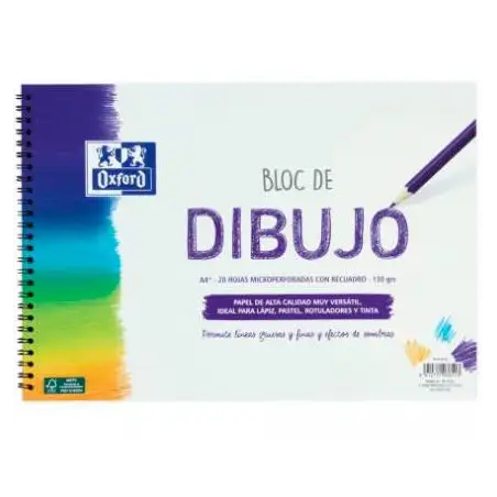 (400148234) OXFORD BLOC DIBUJO ESCOLAR T/ BLANDA ESPIRAL 20H 130GR A4+ C/ RECUADRO BLANCO