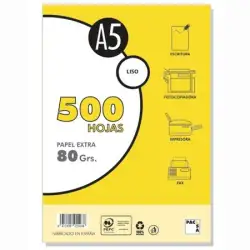 (22003) PACSA PAQUETE PAPEL EXTRA 500H A5 80GR LISO SIN TALADROS BLANCO