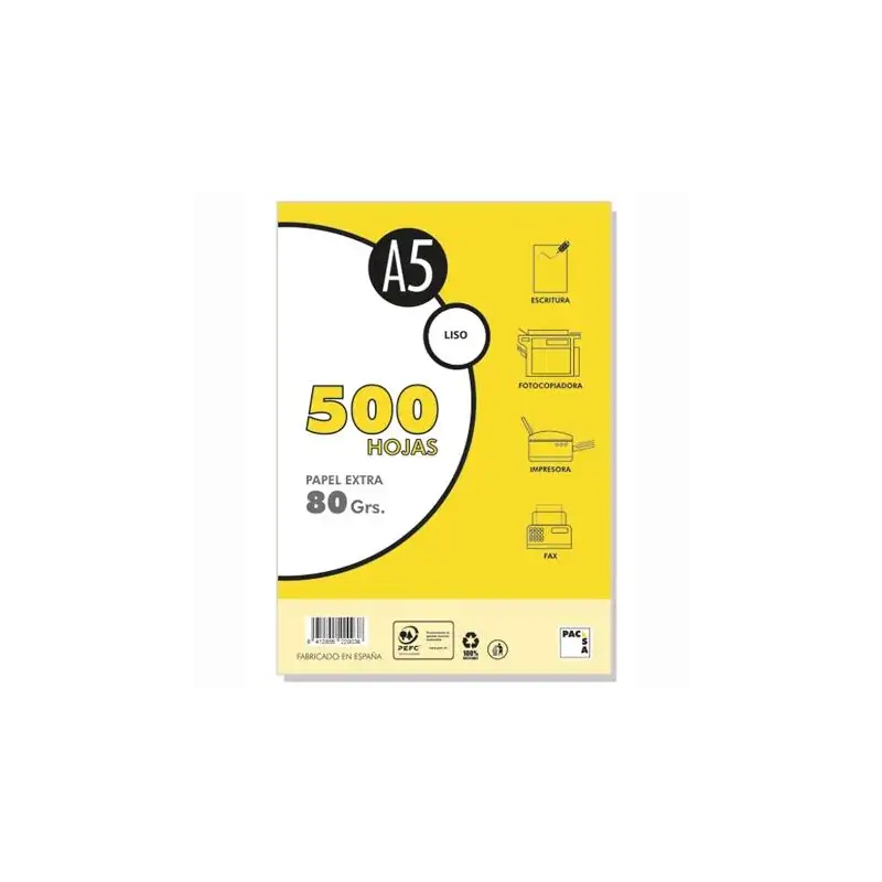 (22003) PACSA PAQUETE PAPEL EXTRA 500H A5 80GR LISO SIN TALADROS BLANCO