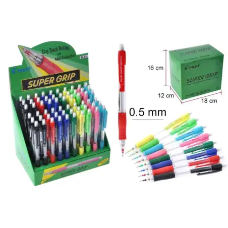 (H-185-SL-60DPK) PILOT EXPOSITOR PORTAMINAS H-185 SUPERGRIP 0.5 CON GOMA EXPOSITOR 60 UD C/SURTIDOS