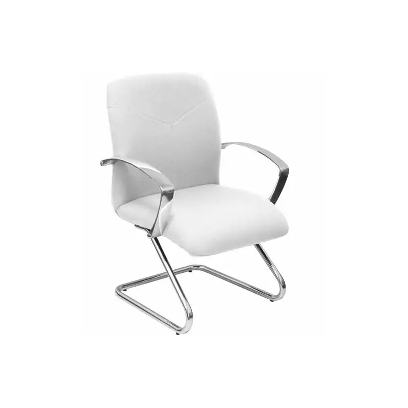 (117CPBALI10) PIQUERAS Y CRESPO SILLÓN CONFIDENTE CAUDETE BRAZOS FIJOS PATÍN CHASIS CROMADO TEJIDO BALI BLANCO