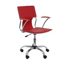 (214RJ) PIQUERAS Y CRESPO SILLA BOGARRA GIRATORIA BRAZOS/F CHASIS CROMADO TAPIZADO SIMILPIEL ROJO