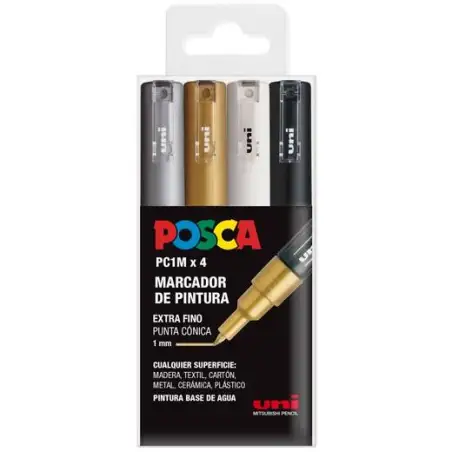 (182634669) POSCA ESTUCHE 4 MARCADORES  PC-1M/4C NO PERMANENTE PUNTA FINA 0.7MM C/SURTIDOS BWSG