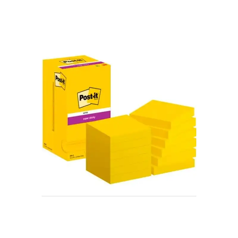 (7100290189) POST-IT BLOC NOTAS ADHESIVAS 654 SUPER STICKY 90H 76X76 ULTRA AMARILLO PAQUETE 12 UD