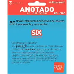 (AB-1345) ROYMART BLOC NOTAS ADHESIVAS INTELIGENTES REMOVIBLES 50H 76X76 ACETATO TRANSPARENTE AZUL FLÚOR