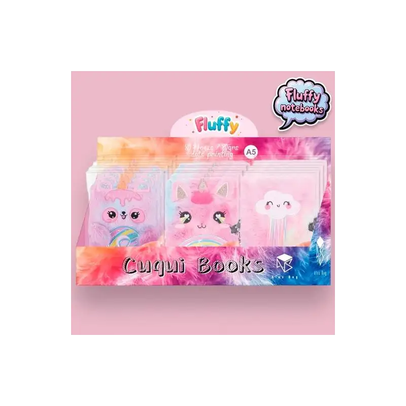 (EKL-2501) ROYMART LIBRETAS FLUFFY C/CANDADO 80H A5 8OGR SURTIDOS EXPOSITOR 12 UD
