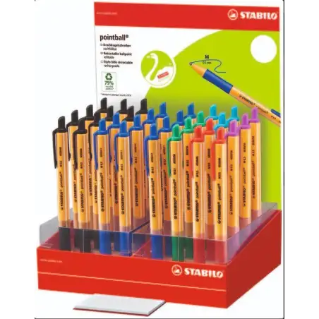 (6030/32-1) STABILO POINTBALL BOLÍGRAFO RETRÁCTIL RECARGABLE 6 COLORES SURTIDOS - EXPOSITOR DE 32U