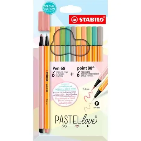 (6888/12-7-7) STABILO ROTULADORES PEN 68 Y POINT 88 PASTELLOVE C/SURTIDOS PASTEL ESTUCHE 12 UD