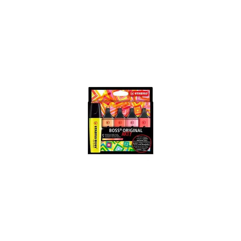 (70/5-02-1-20) STABILO MARCADOR FLUORESCENTE BOSS ORIGINAL ARTY C/SURTIDOS CÁLIDOS ESTUCHE 5 UD