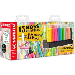 (E/87-3710) STABILO MARCADORES FLUORESCENTES SET DE MESA 15 UD BOSS ORIGINAL + 15 UD SWING COOL C/SURTIDOS