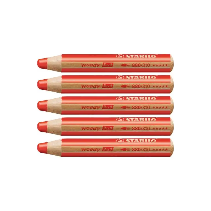 (880/310) STABILO LÁPICES DE COLORES WOODY 3 EN 1 ROJO CARMÍN ESTUCHE 5 UD