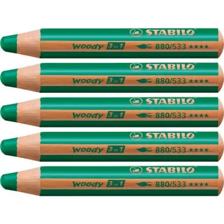 (880/533) STABILO LÁPICES DE COLORES WOODY 3 EN 1 VERDE OSCURO ESTUCHE 5 UD