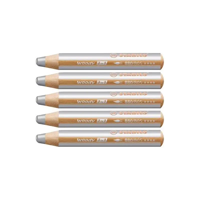 (880/805) STABILO LÁPICES DE COLORES WOODY 3 EN 1 PLATA ESTUCHE 5 UD