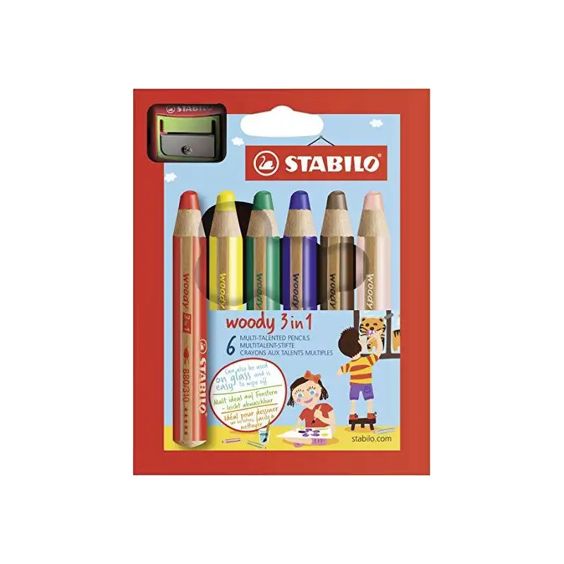 (8806-2) STABILO LÁPICES DE COLORES WOODY 3 EN 1 C/SURTIDOS ESTUCHE 6 UD + 1 SACAPUNTAS